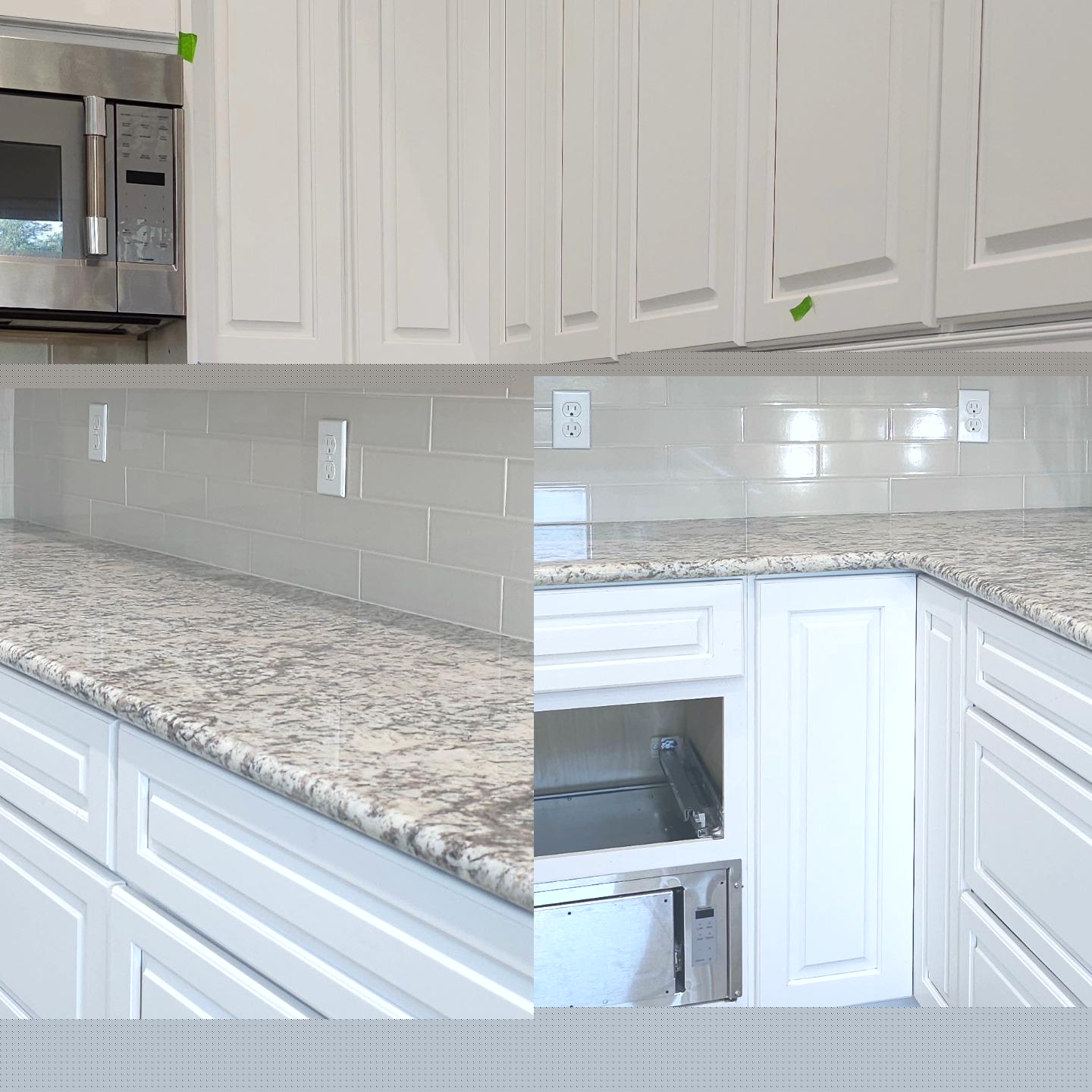 Kitchen with subway tile backsplash and granite countertops